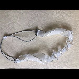 White, crystal, ribbon, headband